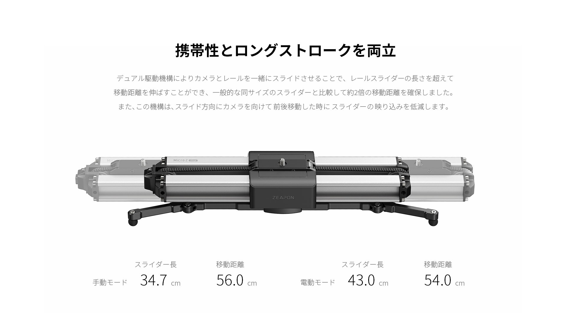 注目商品】小型軽量、静音仕様＆高トルクの本格カメラスライダー 